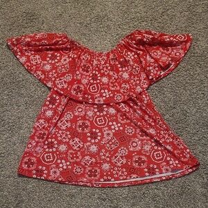 Vivid Red Bandana Off Shoulder Ruffle Top